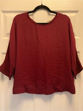 Women’s Pixi & Ivy Relaxed Burgundy Blouse with Three-Quarter Sleeves Size Large